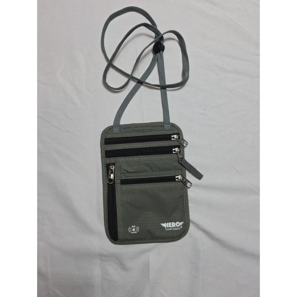 Travel Bag Troiletry Hanging Gray Organizer w/ Hero Travel Passport And Storage.